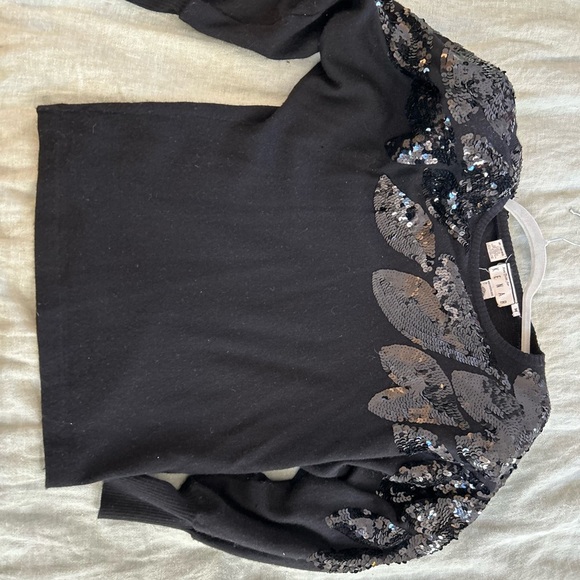 Vintage Black Sequin lambswool Embellished sweater Top M - Picture 4 of 5